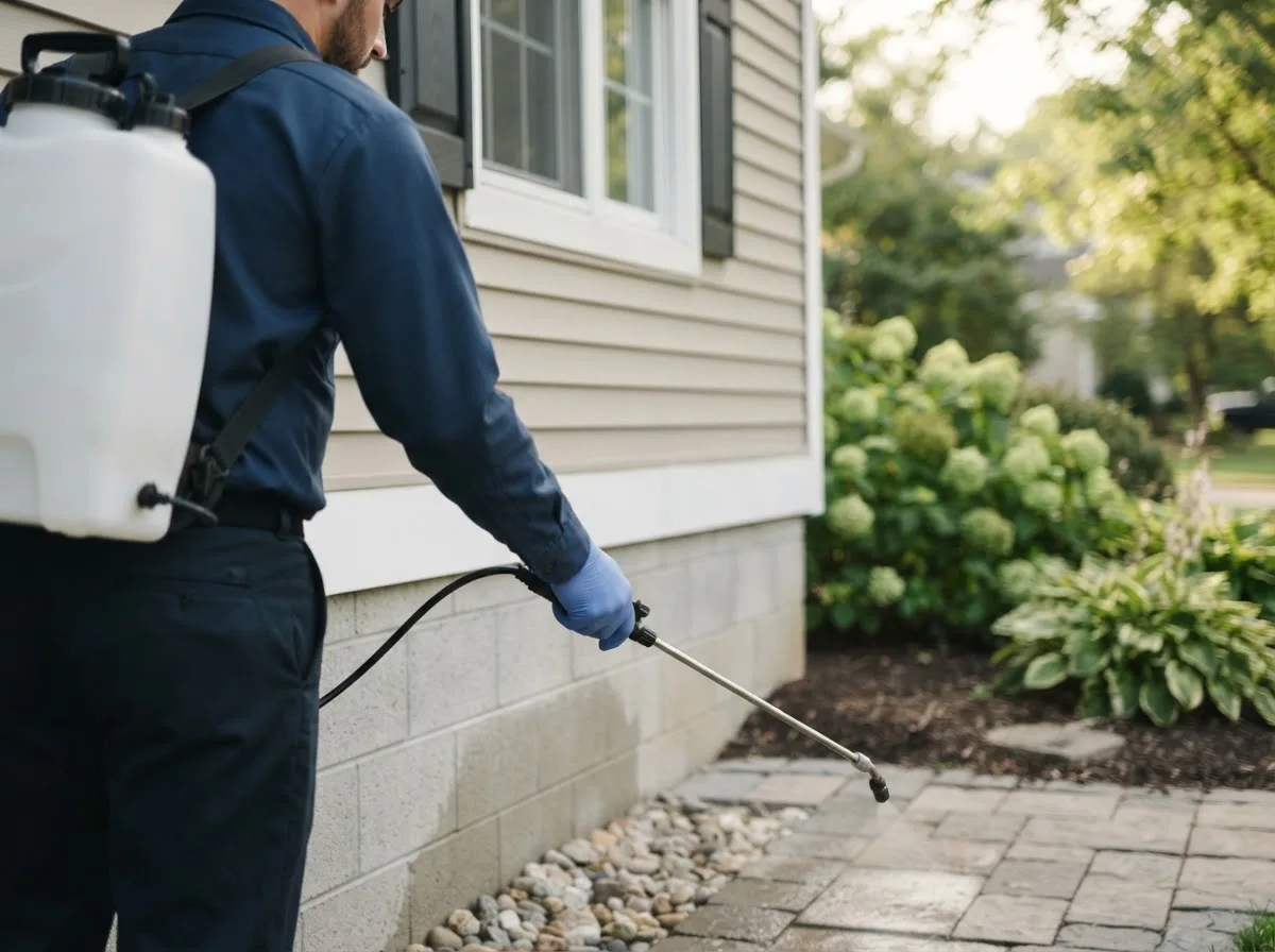 Pest control technician inspecting a home in Dudley, PA